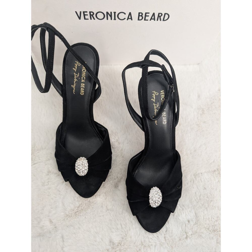 NIB Veronica Beard Genevieve Embellished Peep-Toe Sandal Sz US 7.5M Black - Picture 2 of 13
